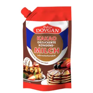 DOVGAN: Leche condensada azucarada con cacao en doypack, 8% de grasa