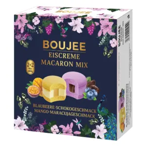 Boujee: Macaron Mix: 2 x sabor arándano-chocolate, 2 x sabor mango-maracuyá